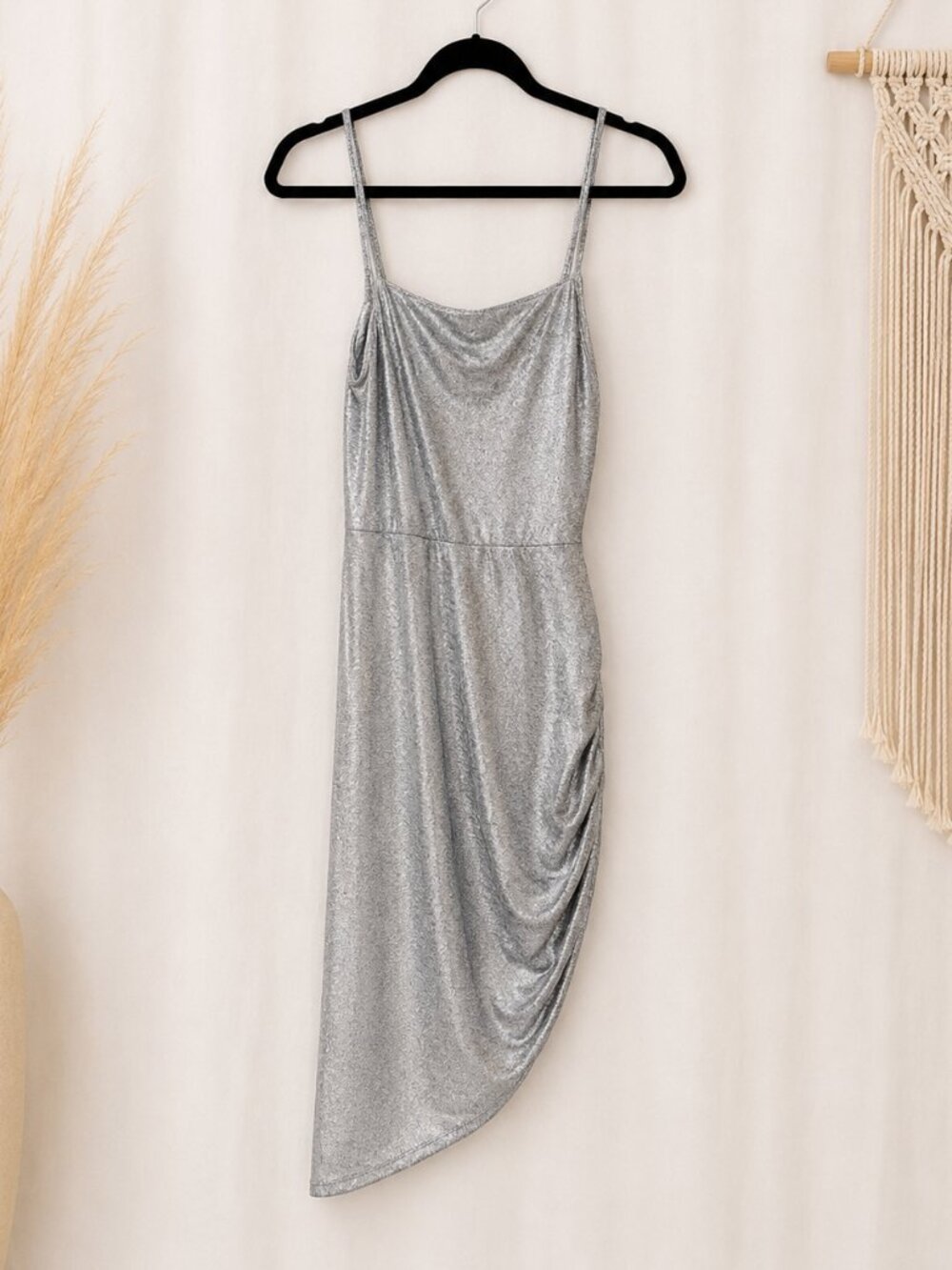 Reformation Silver Metallic Draped Mini Dress Size Medium NWT